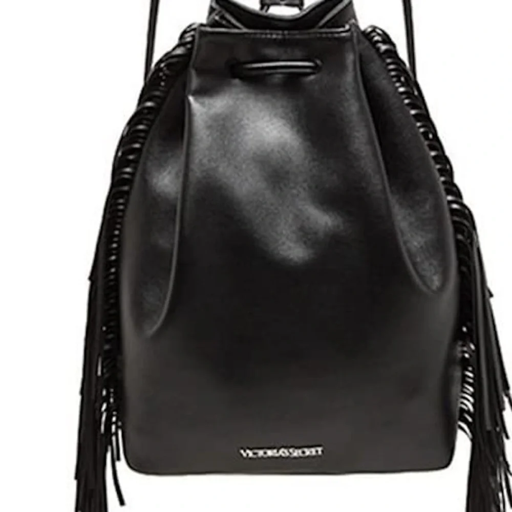 Victoria secret black fringe bucket backpack - Picture 5 of 16